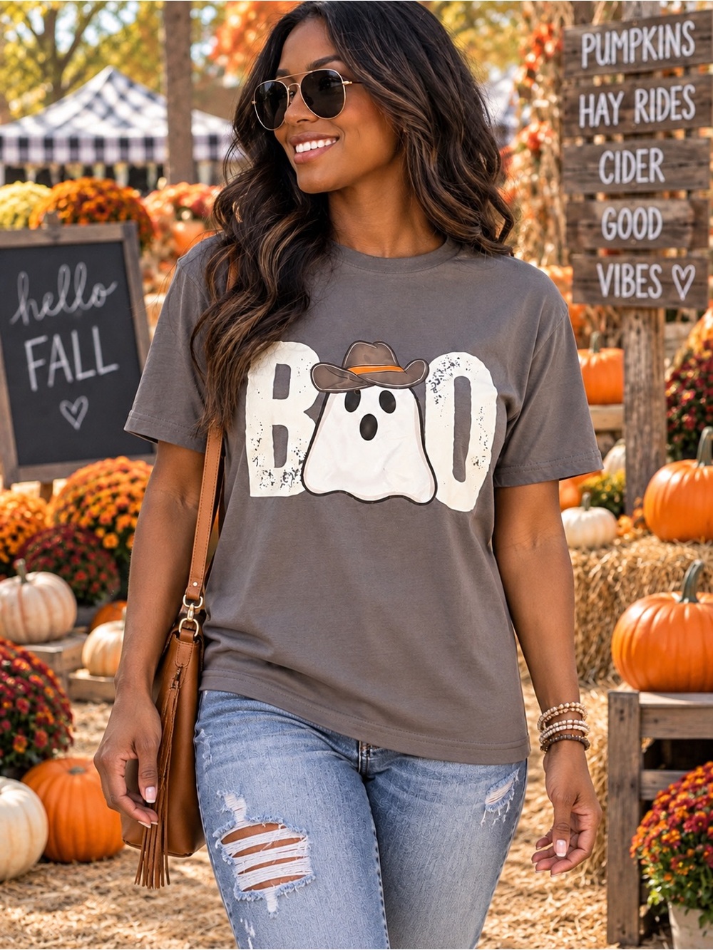 Cowboy Ghost BOO Halloween Charcoal Short Sleeve Tee Western Spooky